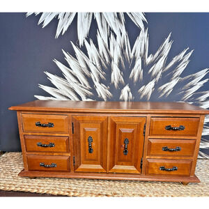 Vintage Wood Jewelry Storage Cabinet Armoire Mini Dresser Chest Doll Furniture